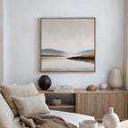 Whispers of the Still Lake – beige and white landscape canvas wall art print by Aspire Prints