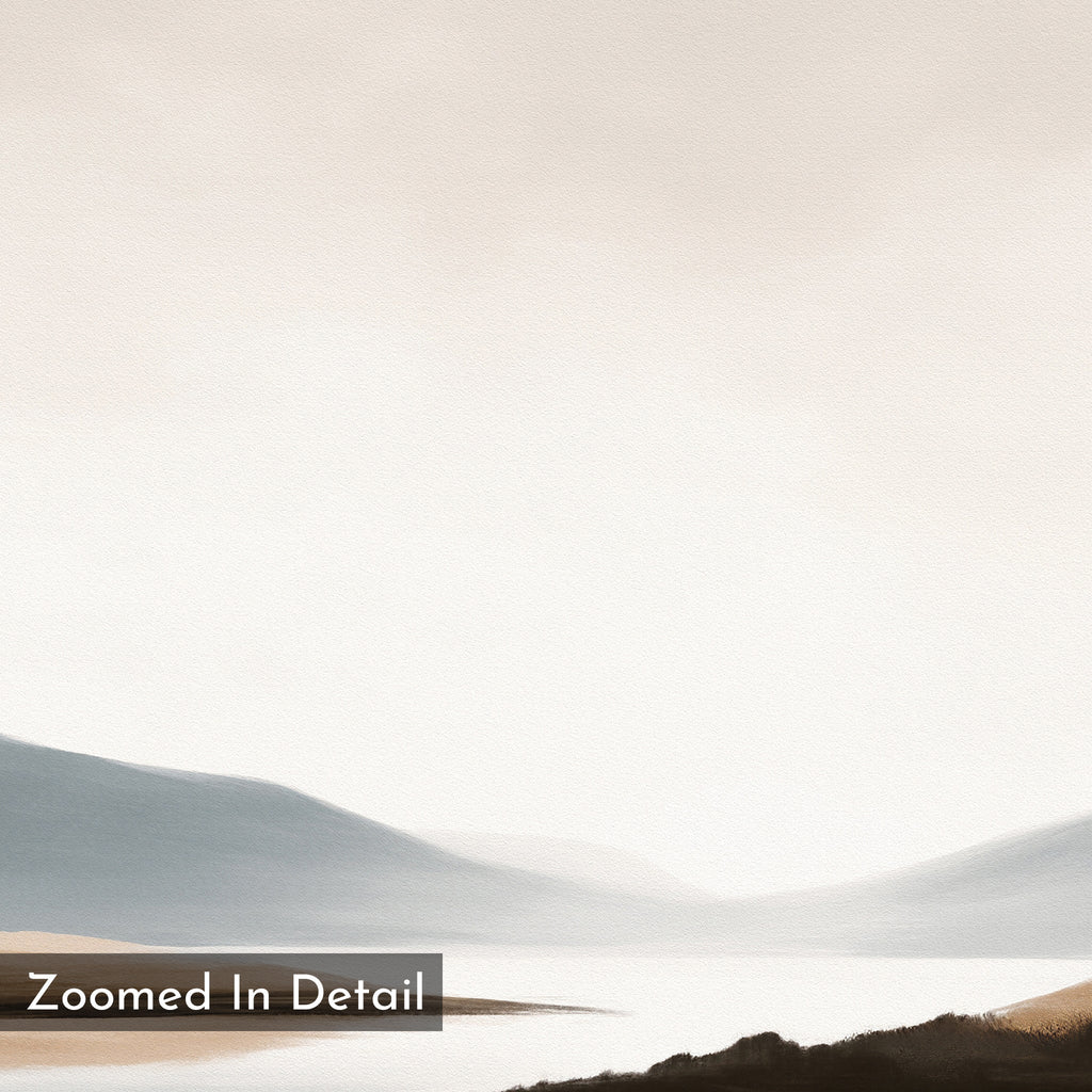 Whispers of the Still Lake – beige and white landscape canvas wall art print by Aspire Prints