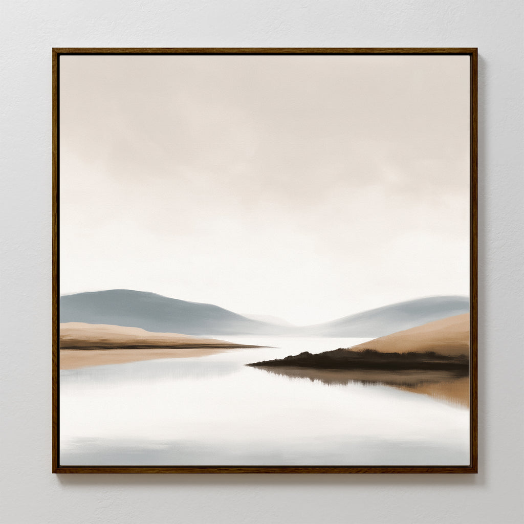 Whispers of the Still Lake – beige and white landscape canvas wall art print by Aspire Prints