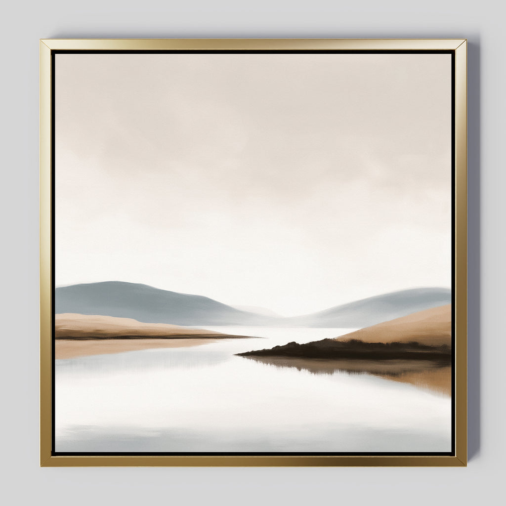 Whispers of the Still Lake – beige and white landscape canvas wall art print by Aspire Prints