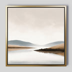 Whispers of the Still Lake – beige and white landscape canvas wall art print by Aspire Prints
