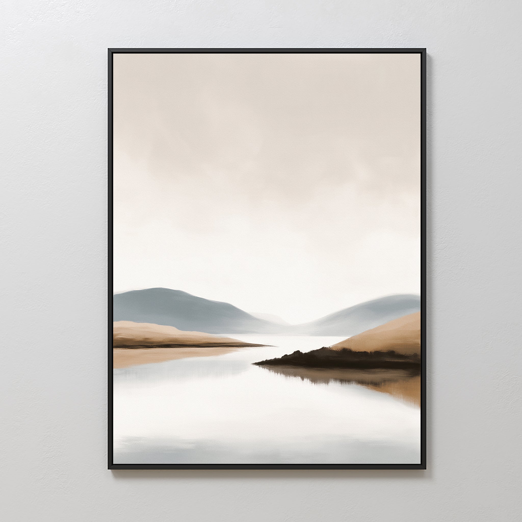 Whispers of the Still Lake – beige and white landscape canvas wall art print by Aspire Prints