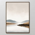 Whispers of the Still Lake – beige and white landscape canvas wall art print by Aspire Prints