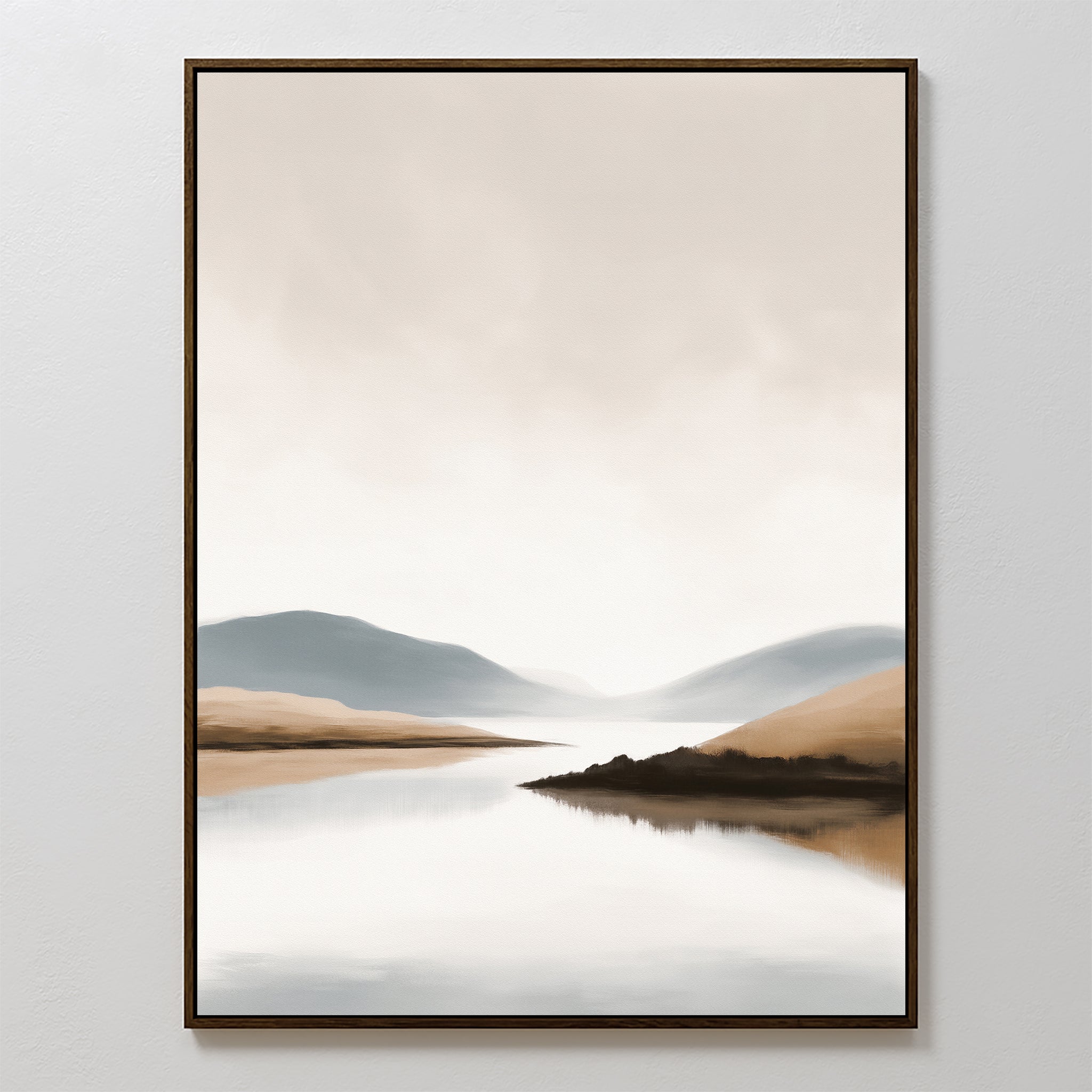 Whispers of the Still Lake – beige and white landscape canvas wall art print by Aspire Prints