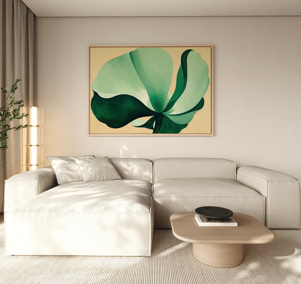 Whispering Palm at Dawn – beige and white botanical canvas wall art print by Aspire Prints