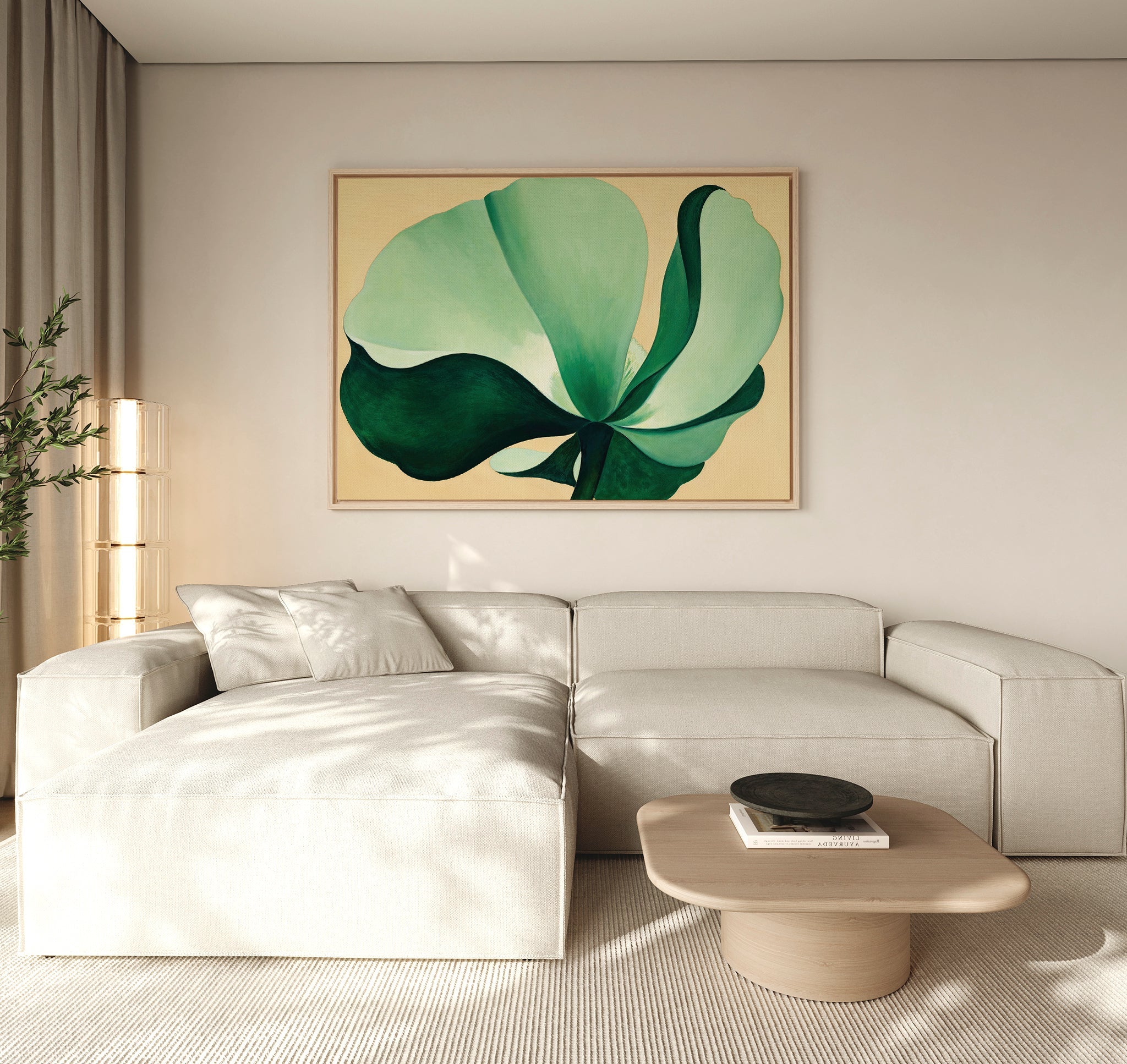 Whispering Palm at Dawn – beige and white botanical canvas wall art print by Aspire Prints