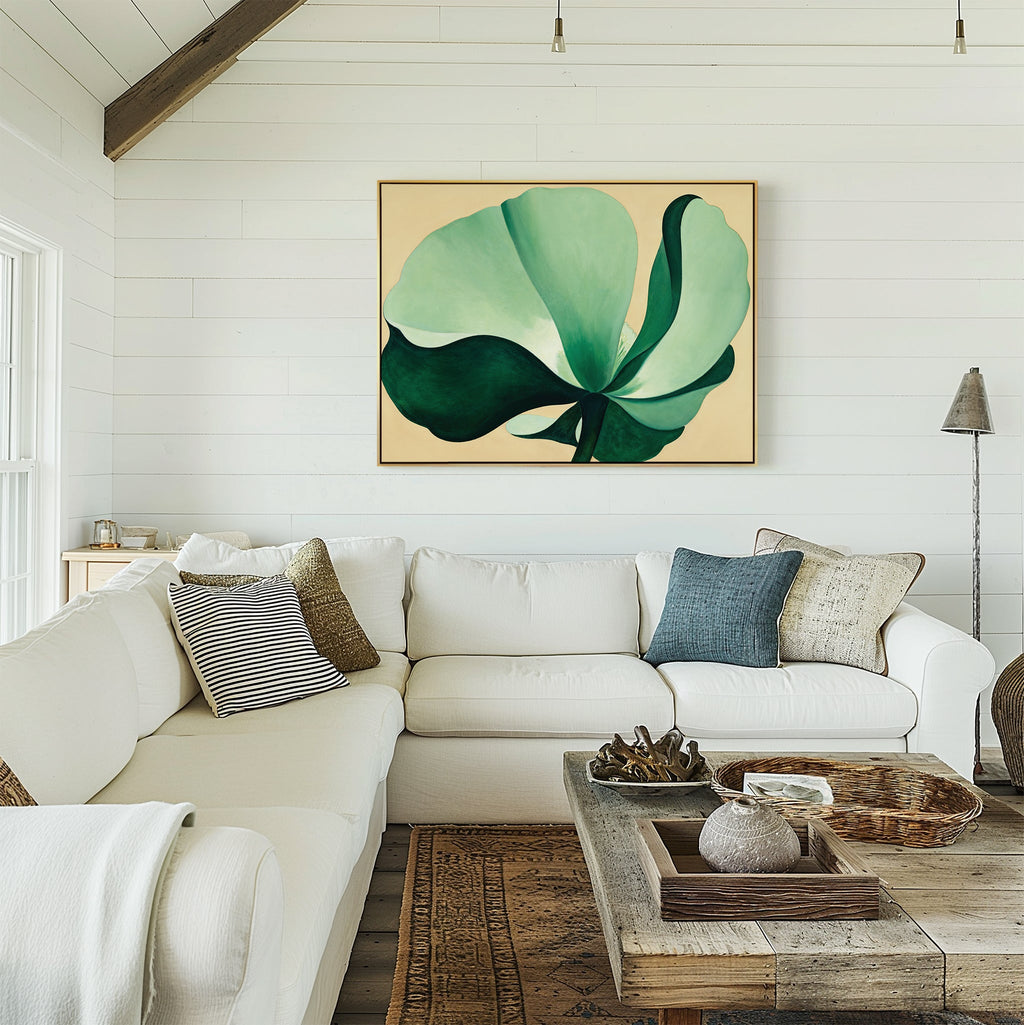 Whispering Palm at Dawn – beige and white botanical canvas wall art print by Aspire Prints