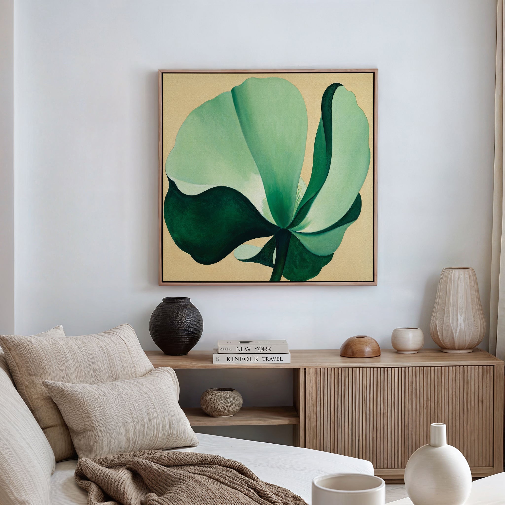 Whispering Palms at Dawn – beige and white botanical canvas wall art print by Aspire Prints