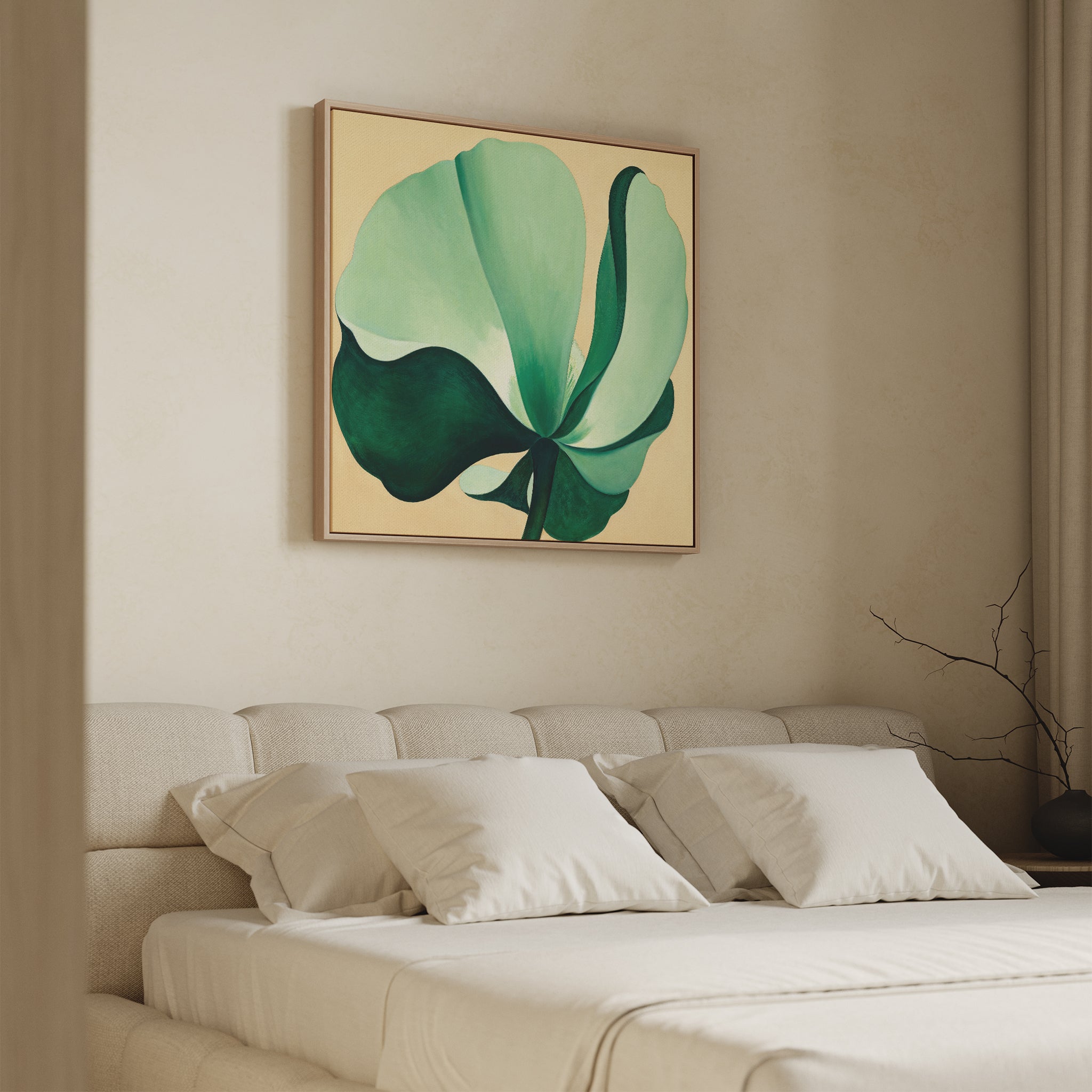 Whispering Palms at Dawn – beige and white botanical canvas wall art print by Aspire Prints