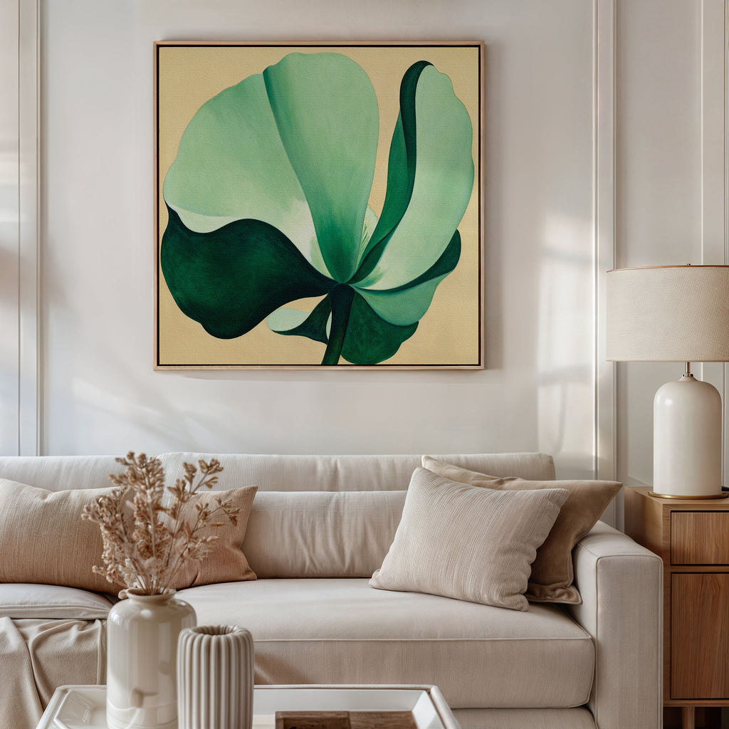 Whispering Palms at Dawn – beige and white botanical canvas wall art print by Aspire Prints