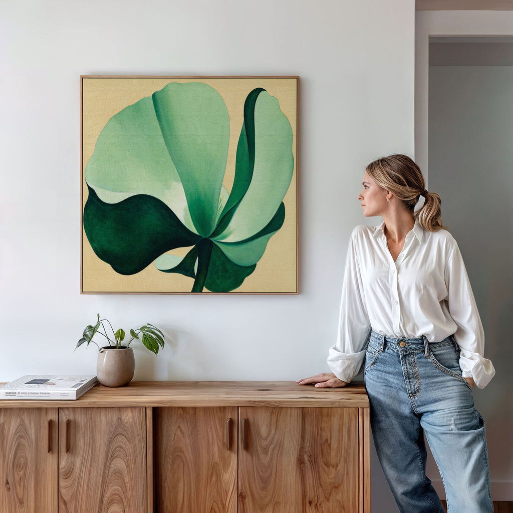 Whispering Palms at Dawn – beige and white botanical canvas wall art print by Aspire Prints