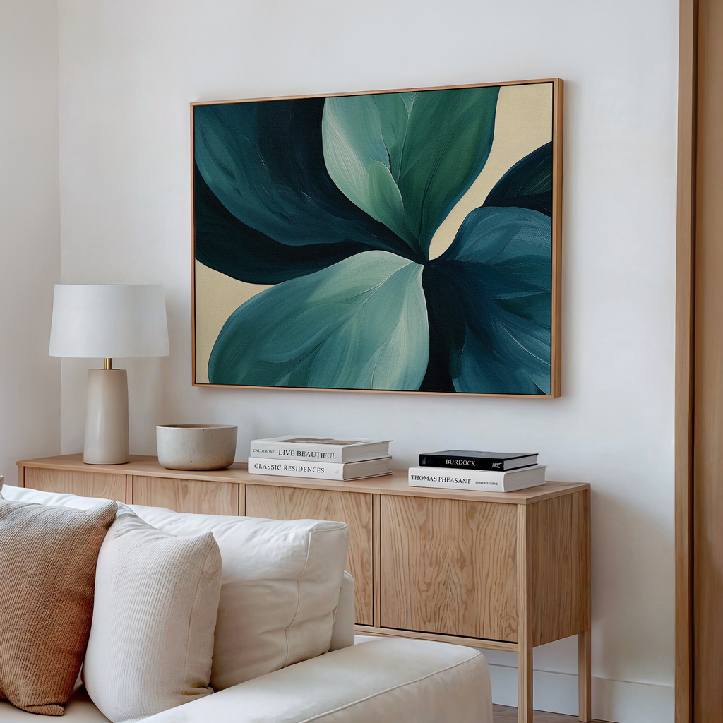 Verdant Whispers in Teal – blue botanical canvas wall art print by Aspire Prints