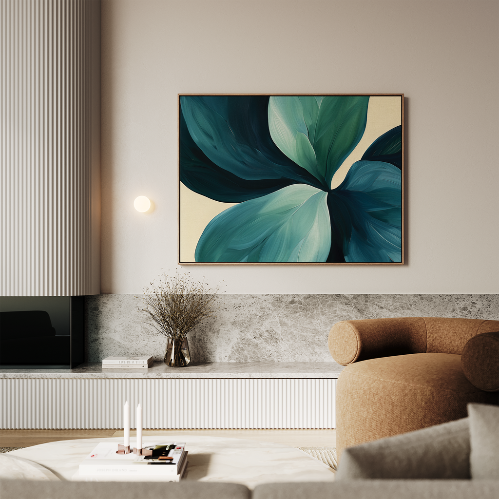 Verdant Whispers in Teal – blue botanical canvas wall art print by Aspire Prints