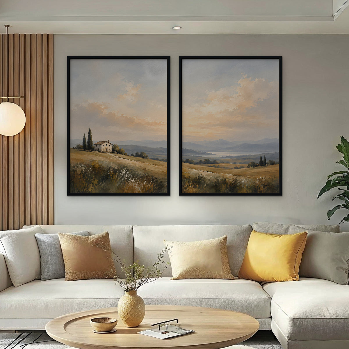 Tuscan Hills Canvas Art - Set of 2 – Black Floating Frame in room setting
