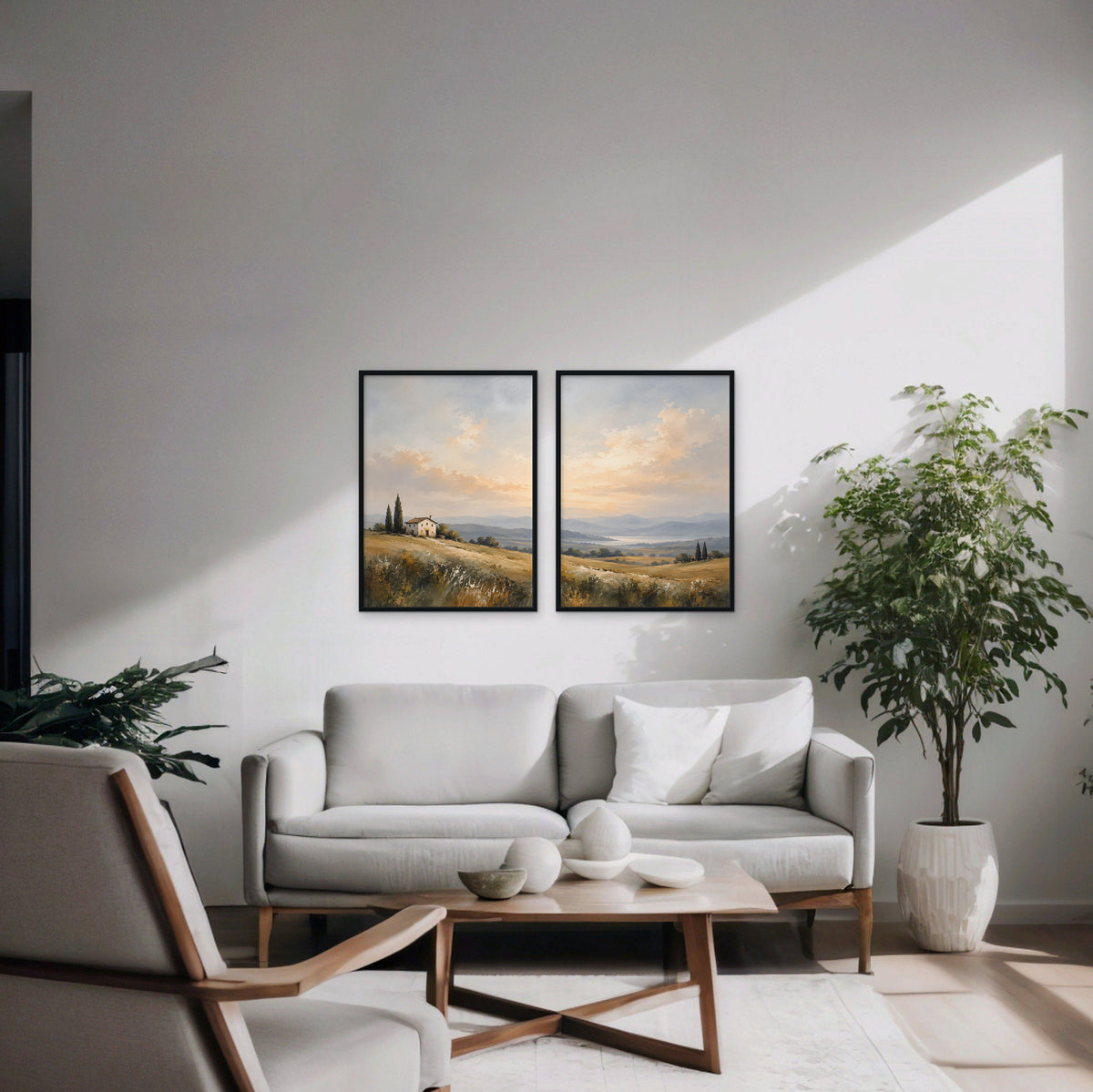 Tuscan Hills Canvas Art - Set of 2 – Black Floating Frame in room setting