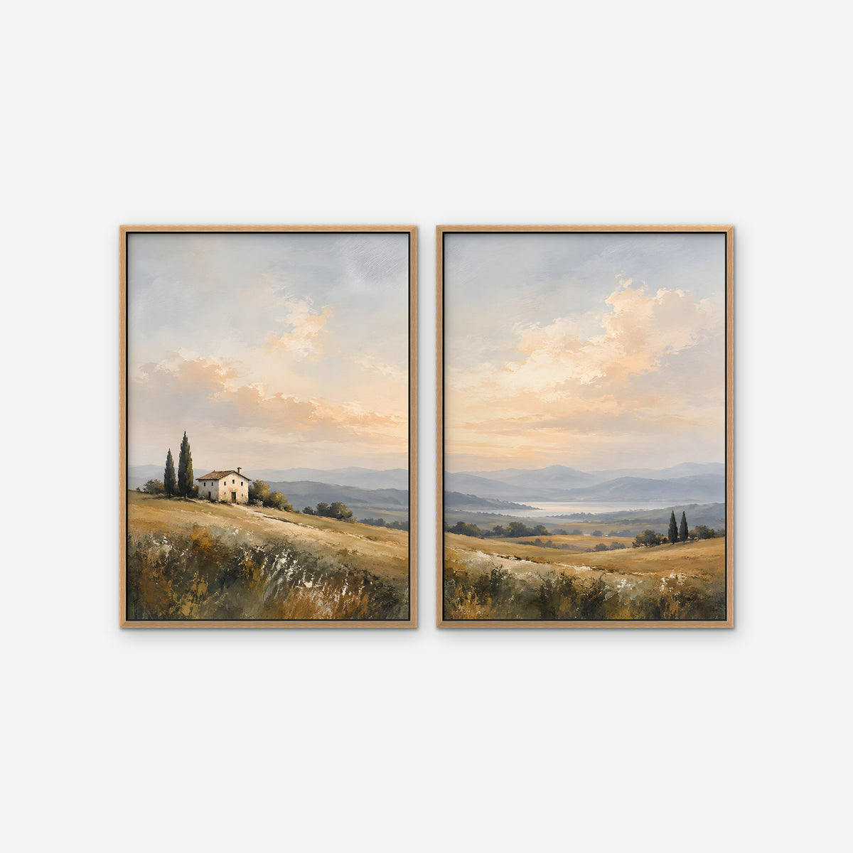 Tuscan Hills Canvas Art - Set of 2 – Oak Floating Frame on white background