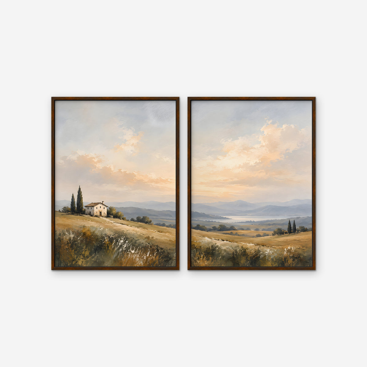 Tuscan Hills Canvas Art - Set of 2 – Walnut Floating Frame on white background