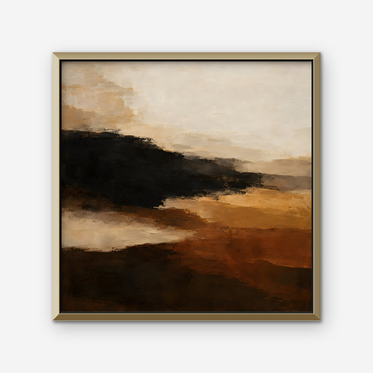 Umber Horizon Canvas Art - Square – Gold Floating Frame on white background