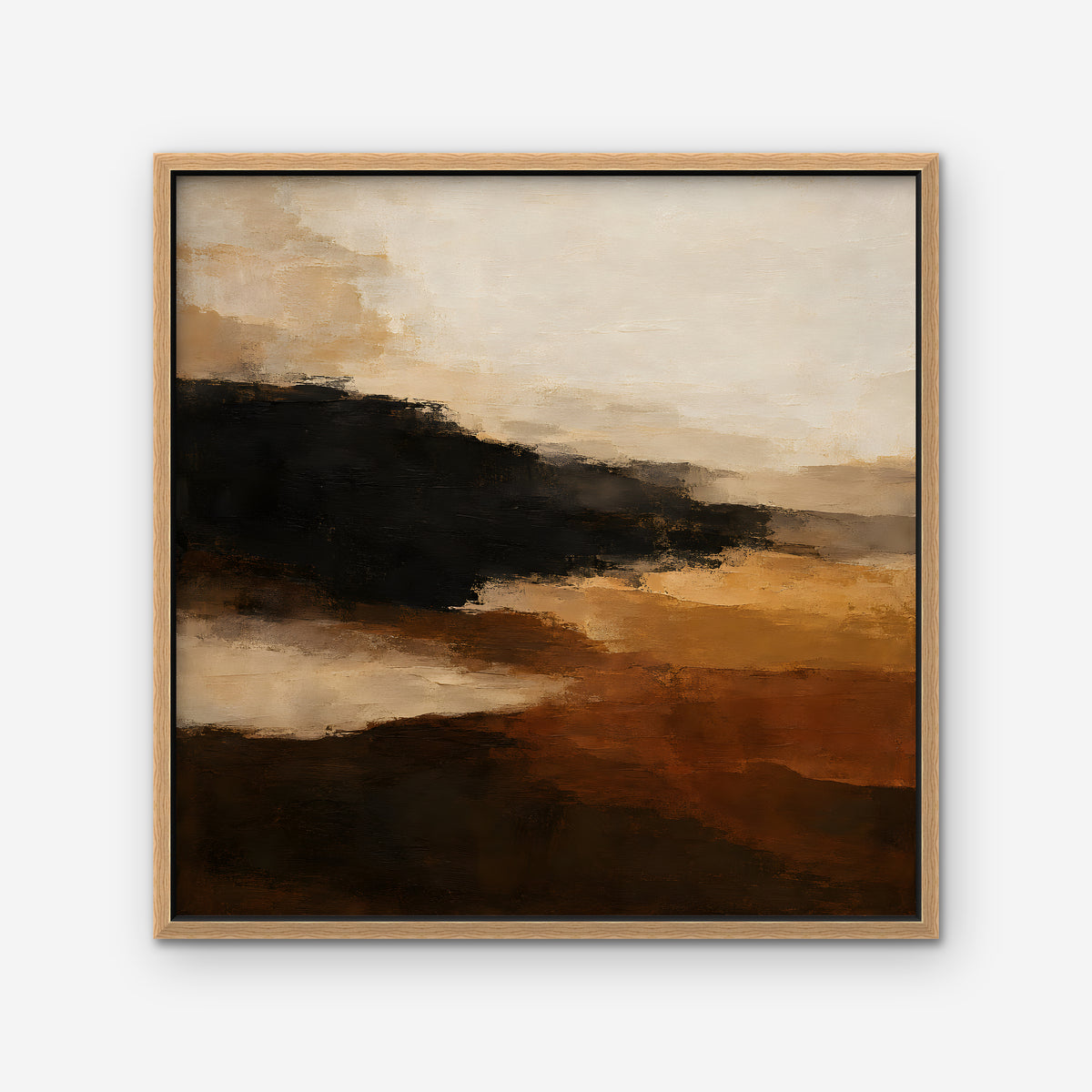 Umber Horizon Canvas Art - Square – Oak Floating Frame on white background