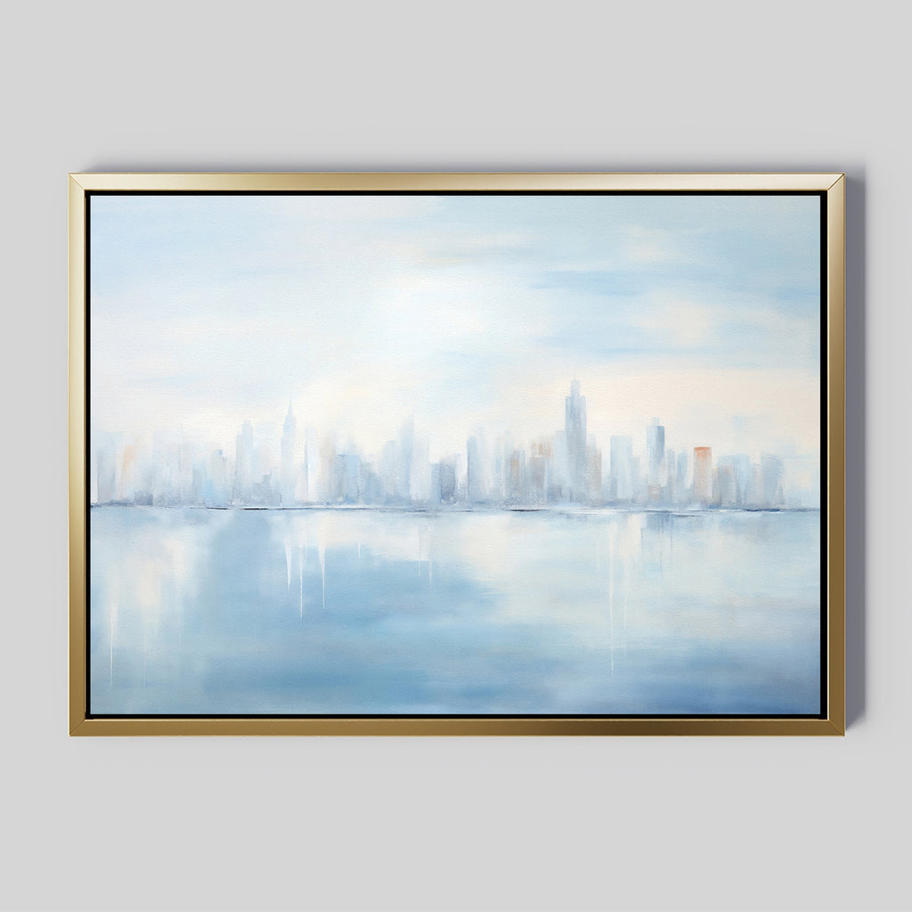 Whispers of a Floating City Canvas Print – blue abstract canvas wall art print by Aspire Prints