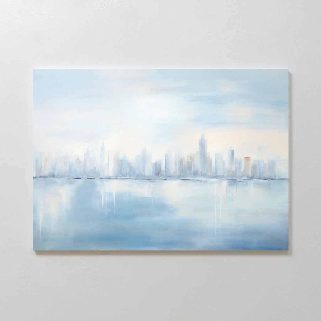 Whispers of a Floating City Canvas Print – blue abstract canvas wall art print by Aspire Prints