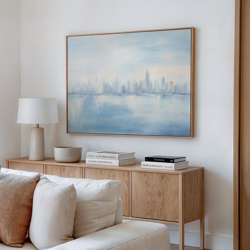 Whispers of a Floating City Canvas Print – blue abstract canvas wall art print by Aspire Prints