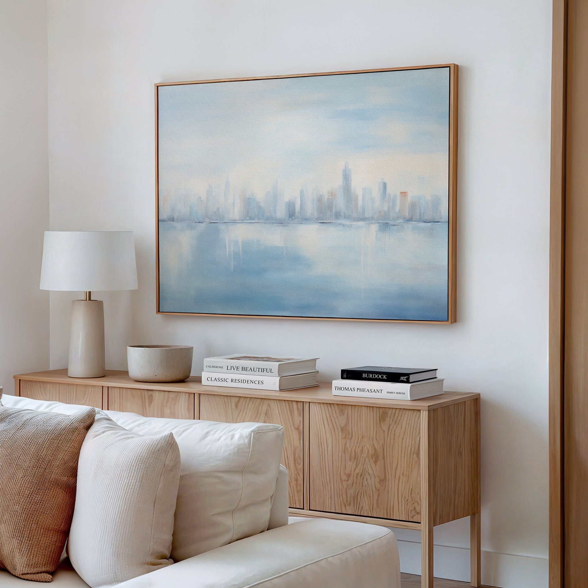 Whispers of a Floating City Canvas Print – blue abstract canvas wall art print by Aspire Prints