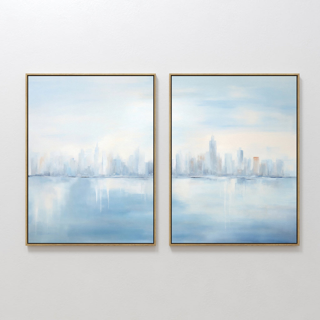 Urban Mirage Diptych – Set of 2 Canvas Prints set of 2 – blue abstract canvas wall art by Aspire Prints