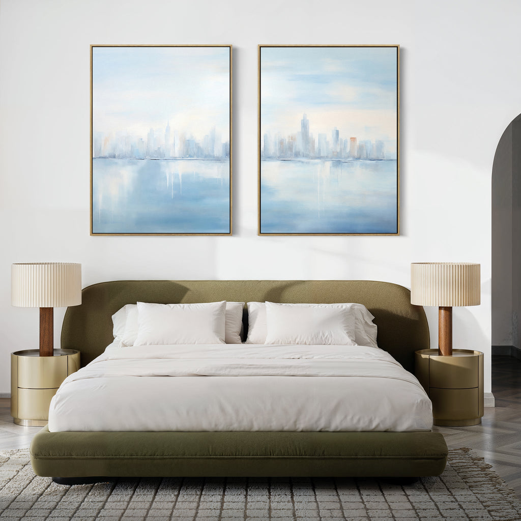 Urban Mirage Diptych – Set of 2 Canvas Prints set of 2 – blue abstract canvas wall art by Aspire Prints