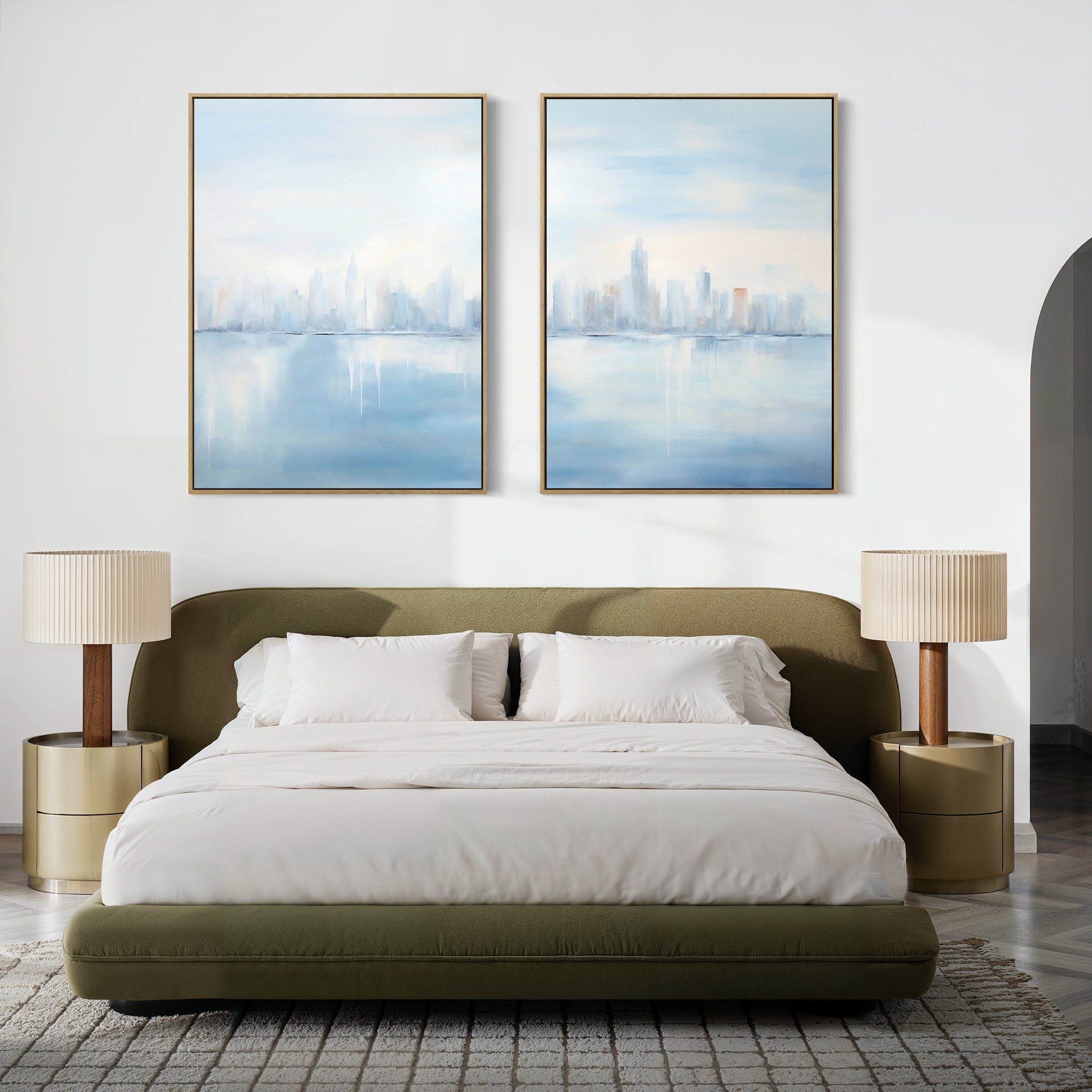 Urban Mirage Diptych – Set of 2 Canvas Prints set of 2 – blue abstract canvas wall art by Aspire Prints