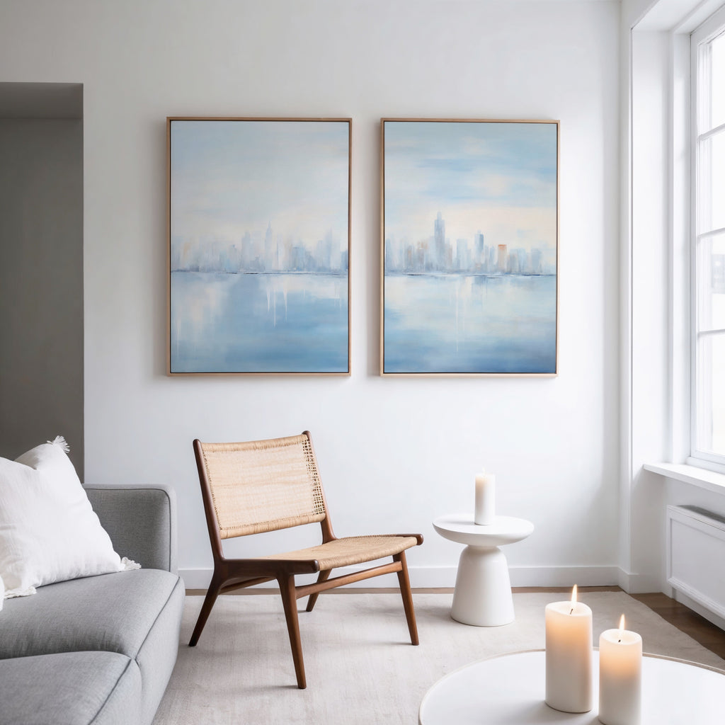 Urban Mirage Diptych – Set of 2 Canvas Prints set of 2 – blue abstract canvas wall art by Aspire Prints