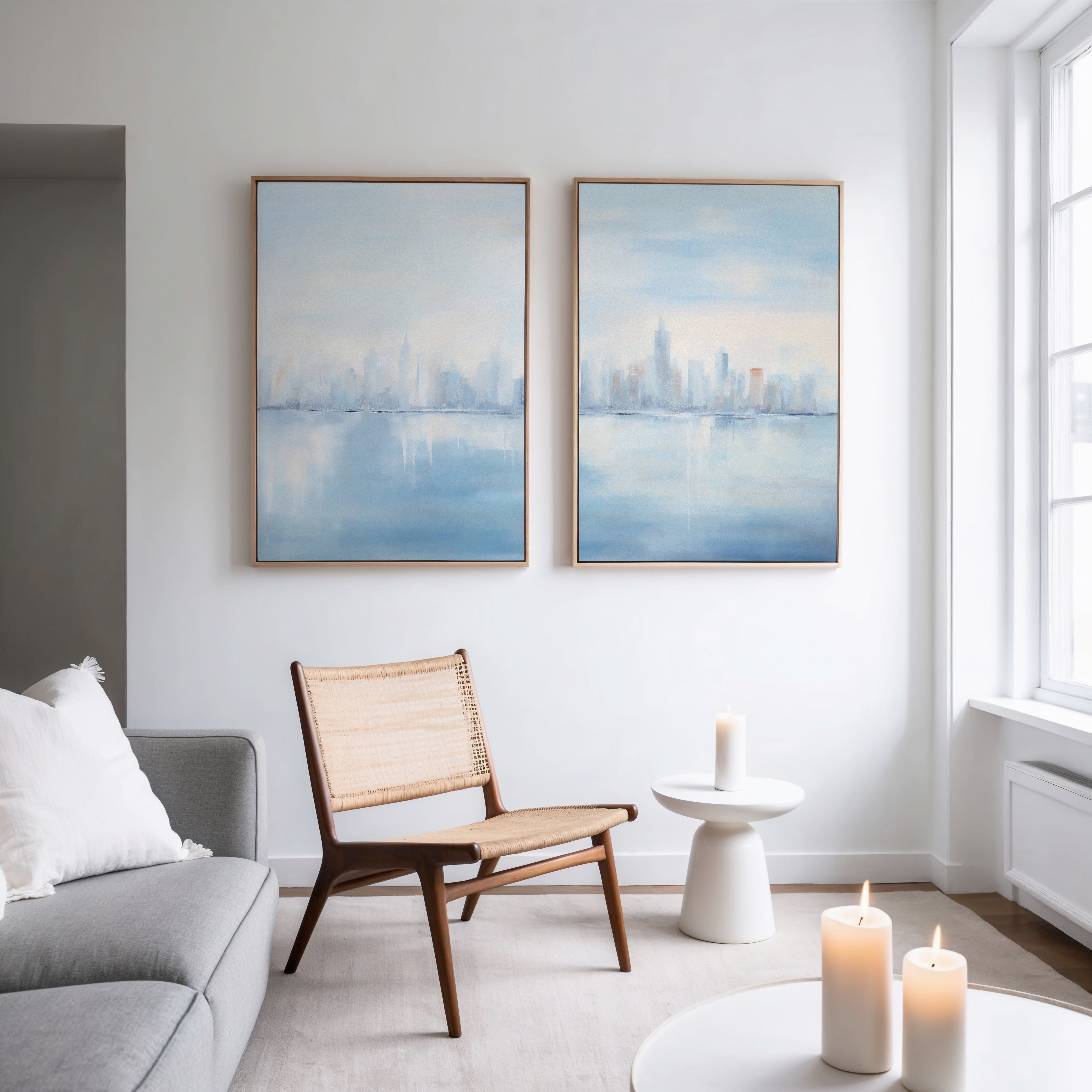 Urban Mirage Diptych – Set of 2 Canvas Prints set of 2 – blue abstract canvas wall art by Aspire Prints