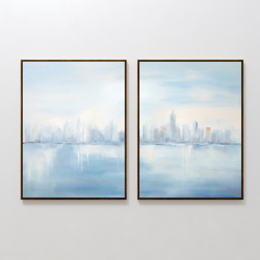 Urban Mirage Diptych – Set of 2 Canvas Prints set of 2 – blue abstract canvas wall art by Aspire Prints