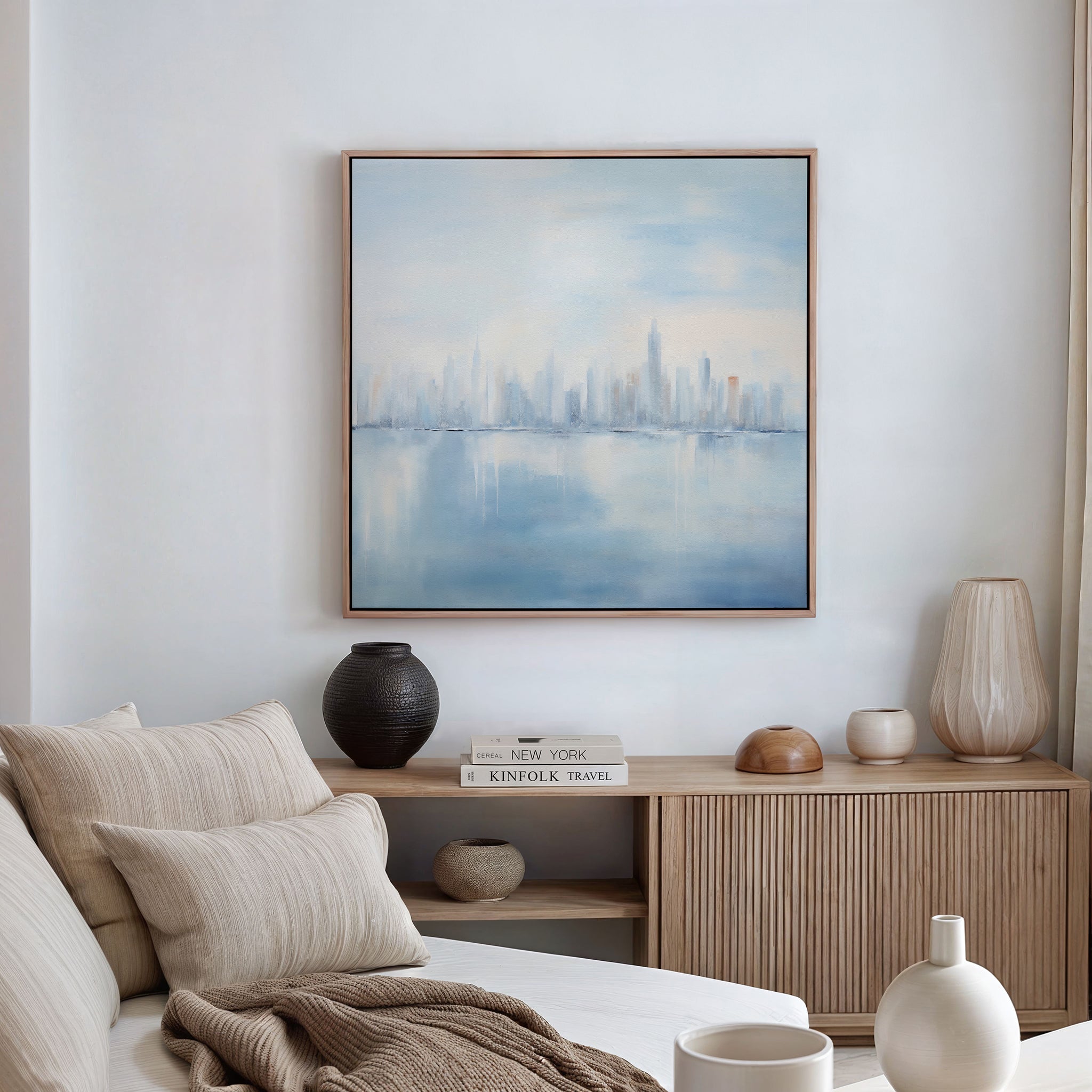 Whispers of a Floating City Canvas Print – blue abstract canvas wall art print by Aspire Prints
