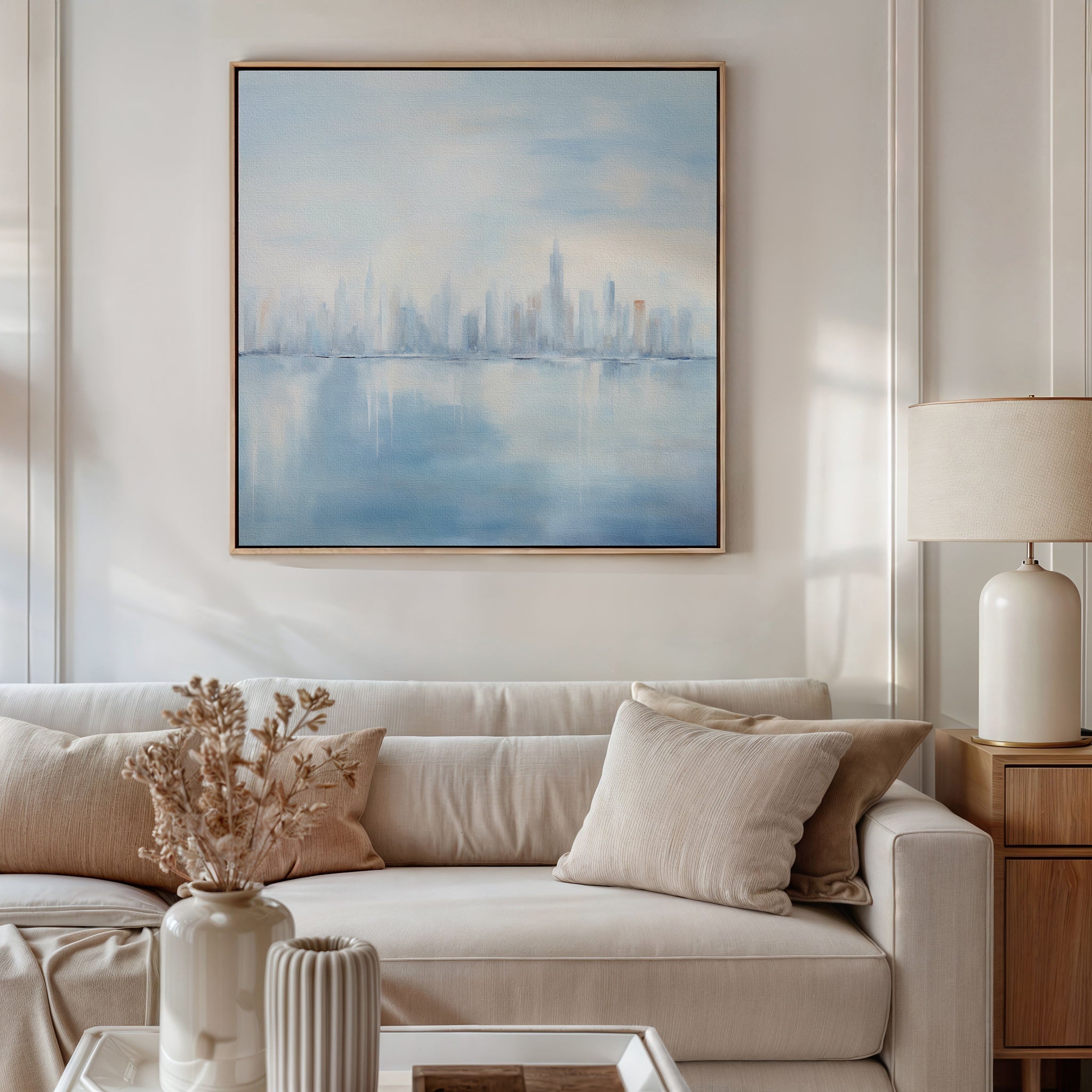 Whispers of a Floating City Canvas Print – blue abstract canvas wall art print by Aspire Prints