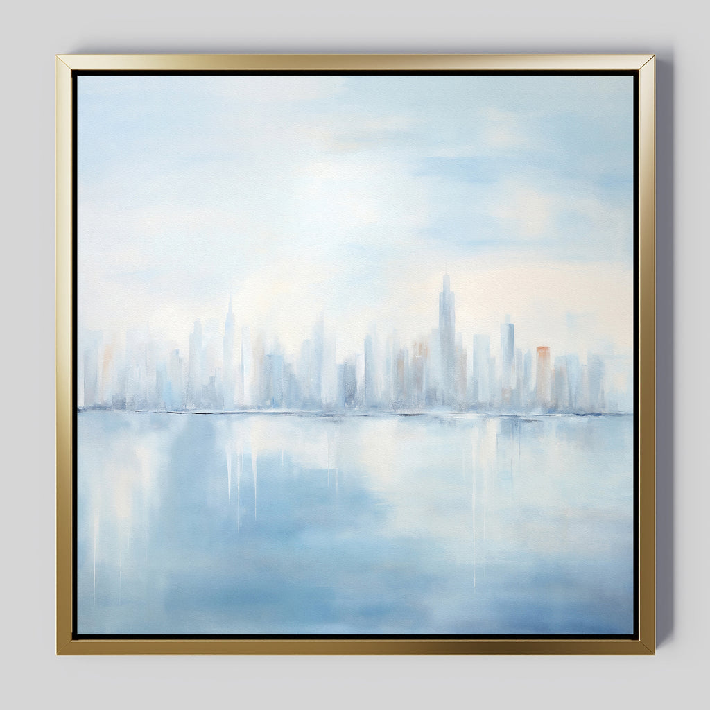 Whispers of a Floating City Canvas Print – blue abstract canvas wall art print by Aspire Prints