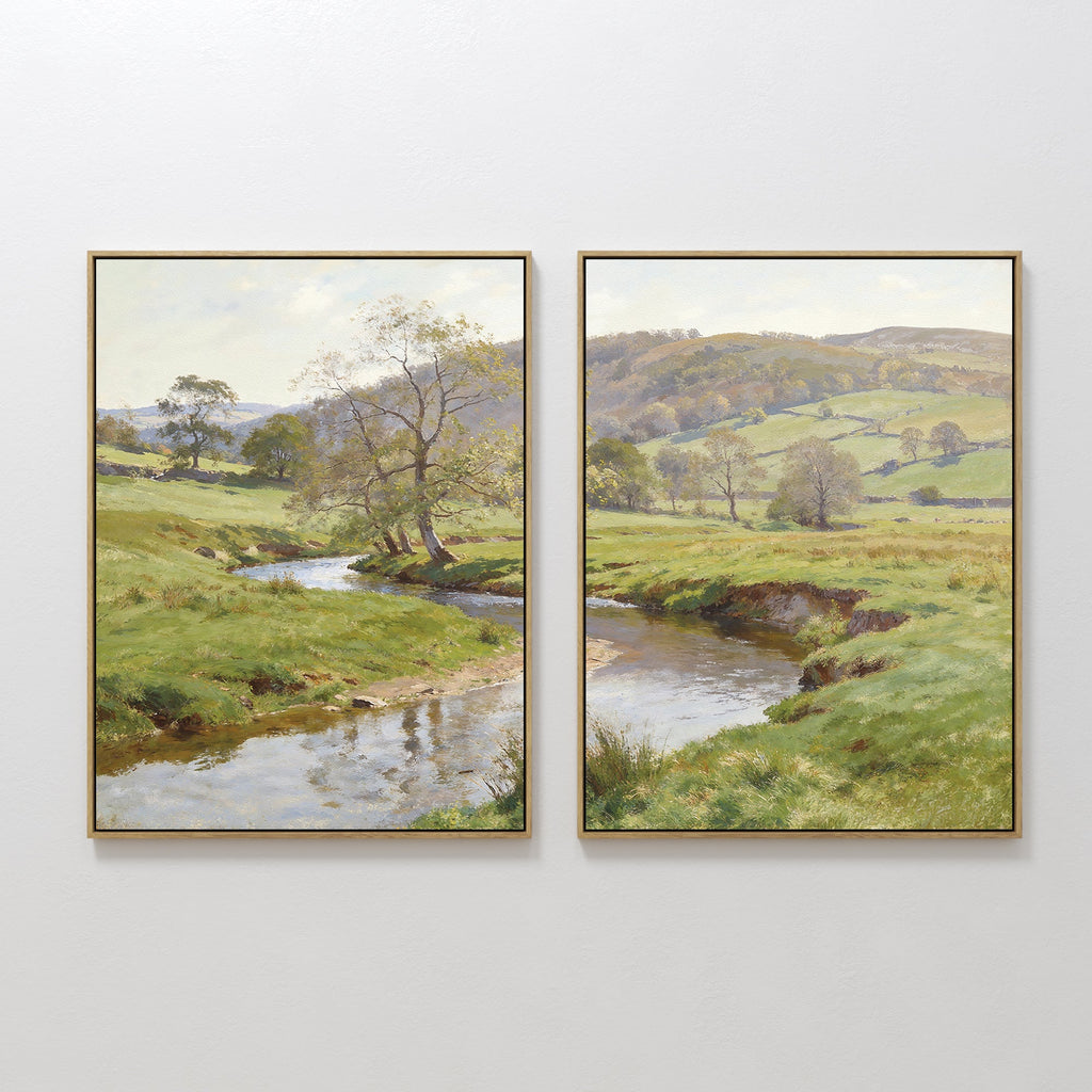 Whispering Meadows Diptych – Set of 2 Canvas Prints set of 2 – blue vintage canvas wall art by Aspire Prints