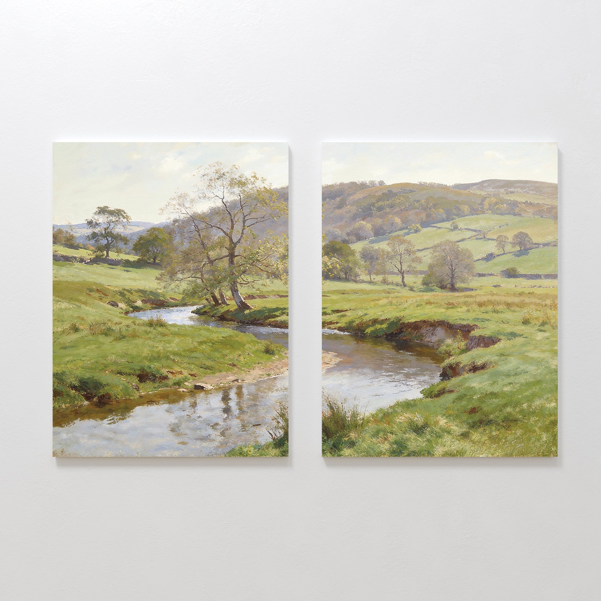 Whispering Meadows Diptych – Set of 2 Canvas Prints set of 2 – blue vintage canvas wall art by Aspire Prints