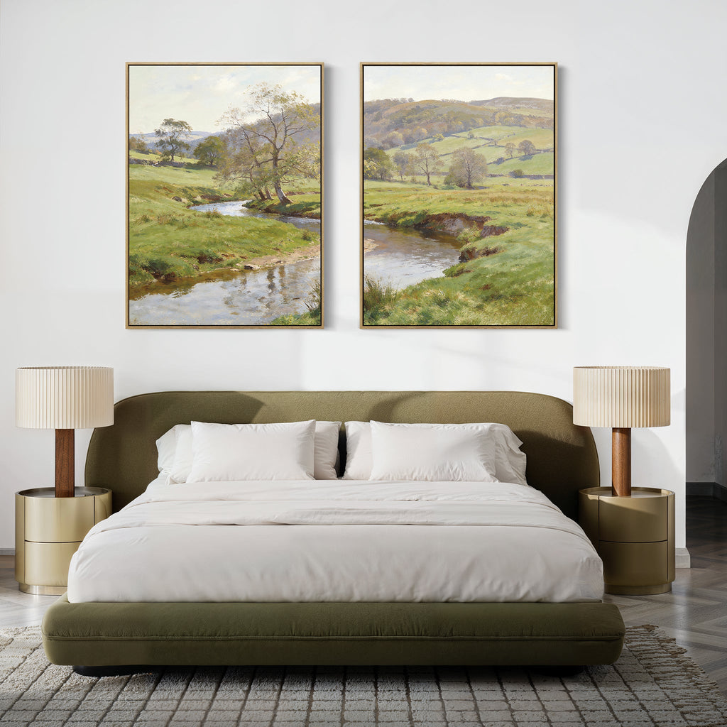 Whispering Meadows Diptych – Set of 2 Canvas Prints set of 2 – blue vintage canvas wall art by Aspire Prints