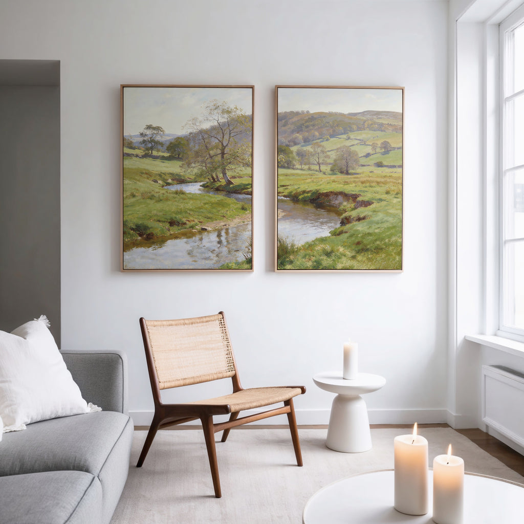 Whispering Meadows Diptych – Set of 2 Canvas Prints set of 2 – blue vintage canvas wall art by Aspire Prints