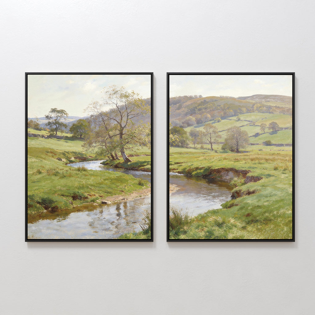 Whispering Meadows Diptych – Set of 2 Canvas Prints set of 2 – blue vintage canvas wall art by Aspire Prints