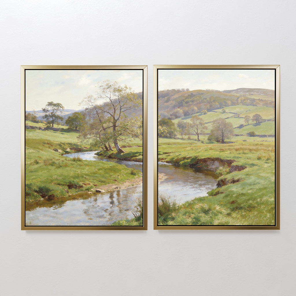 Whispering Meadows Diptych – Set of 2 Canvas Prints set of 2 – blue vintage canvas wall art by Aspire Prints
