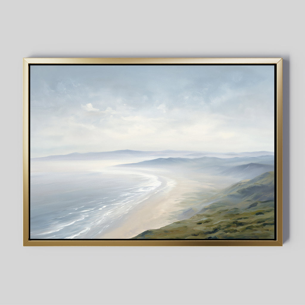 Whispering Tides at Dawn – blue coastal canvas wall art print by Aspire Prints