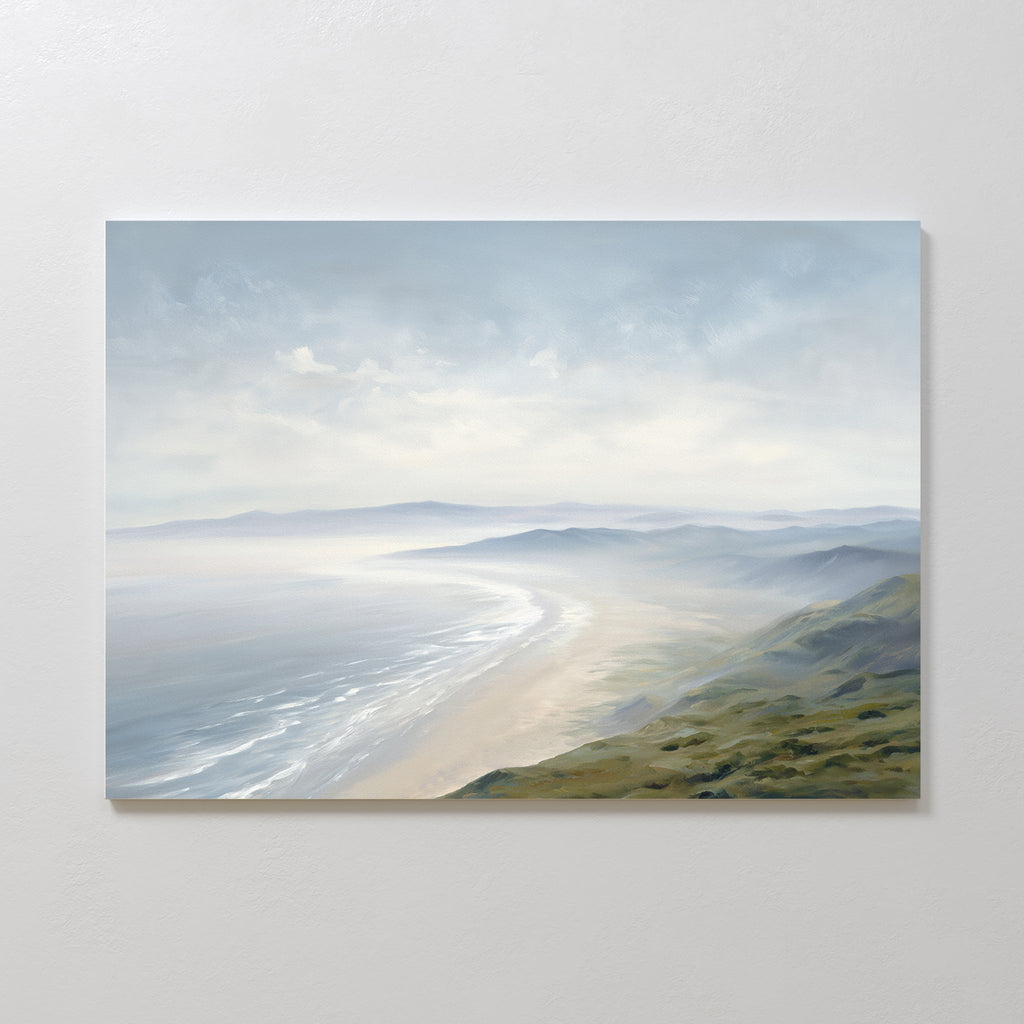 Whispering Tides at Dawn – blue coastal canvas wall art print by Aspire Prints