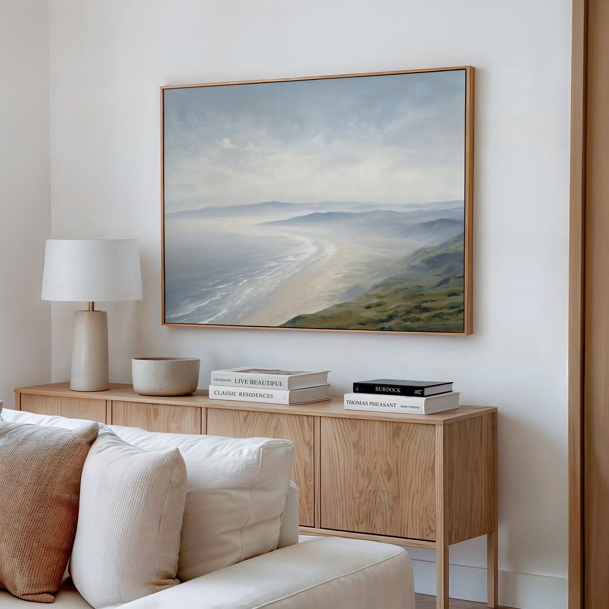 Whispering Tides at Dawn – blue coastal canvas wall art print by Aspire Prints