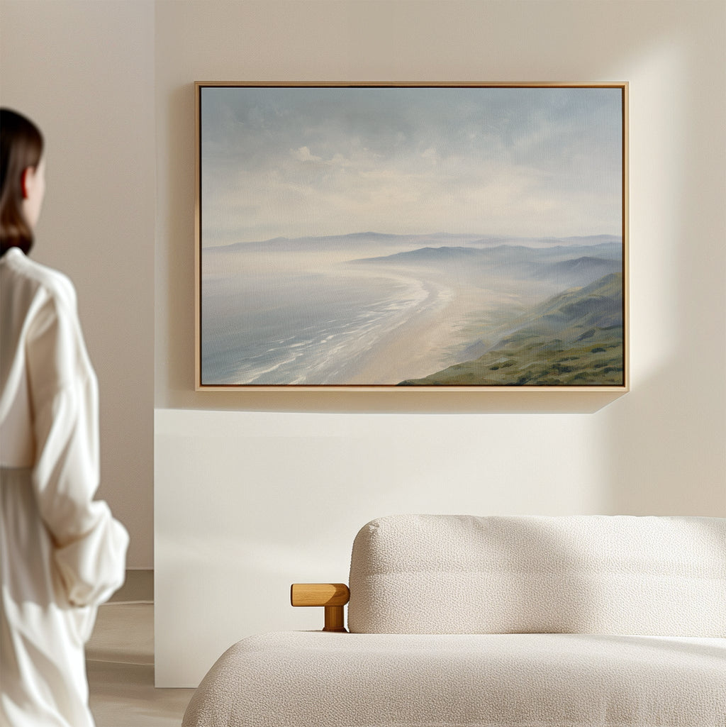 Whispering Tides at Dawn – blue coastal canvas wall art print by Aspire Prints