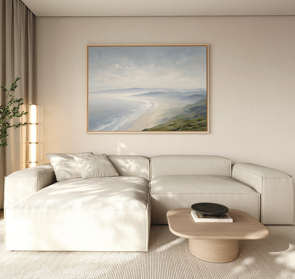 Whispering Tides at Dawn – blue coastal canvas wall art print by Aspire Prints