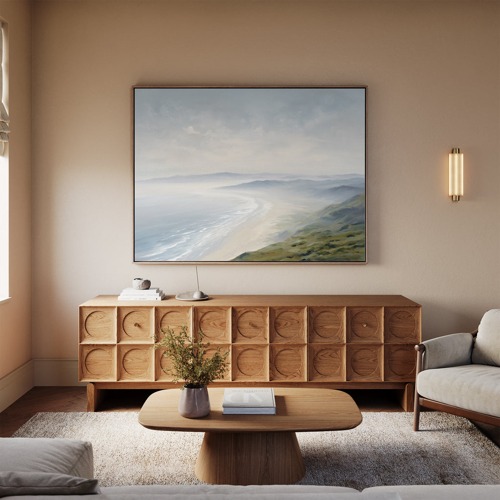 Whispering Tides at Dawn – blue coastal canvas wall art print by Aspire Prints