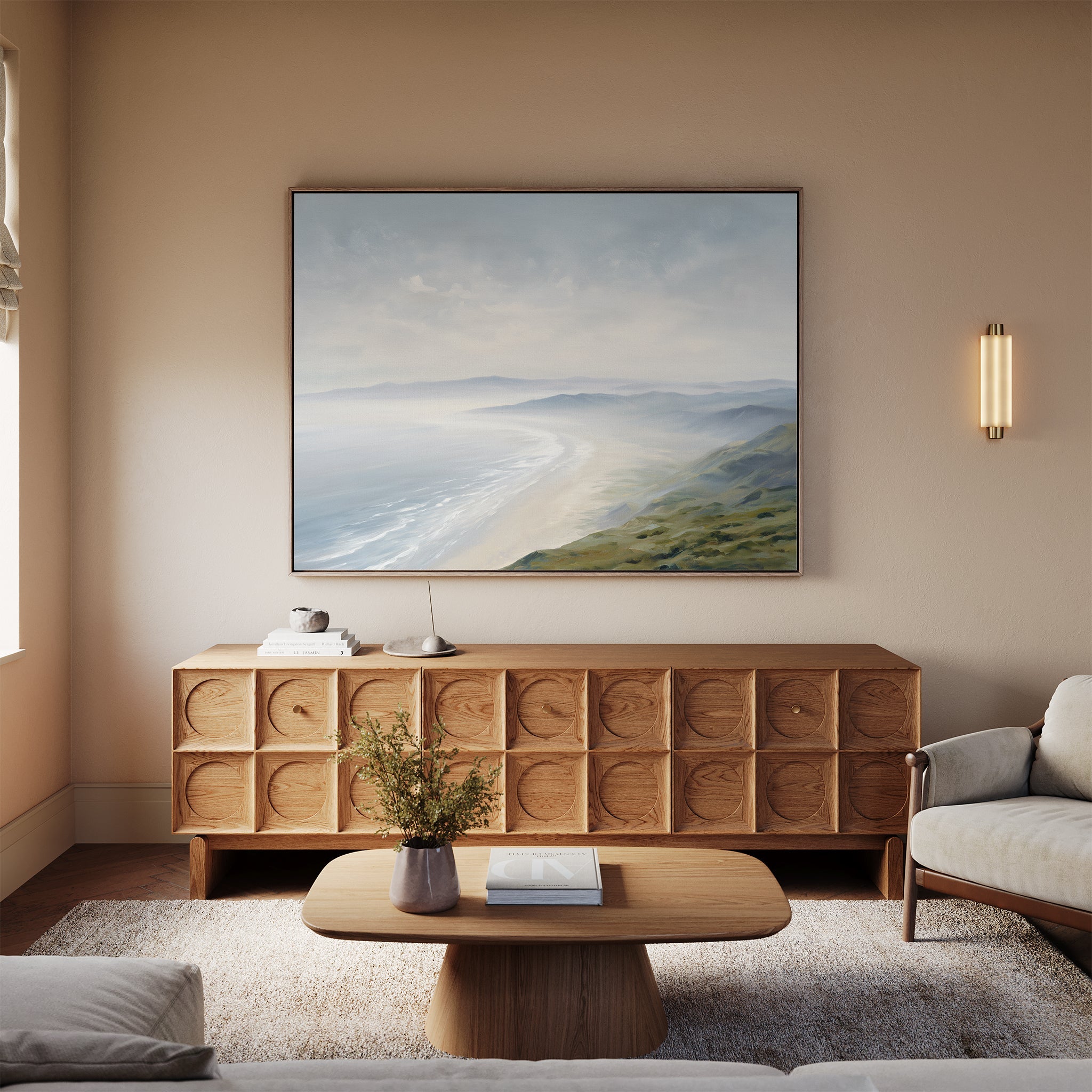 Whispering Tides at Dawn – blue coastal canvas wall art print by Aspire Prints