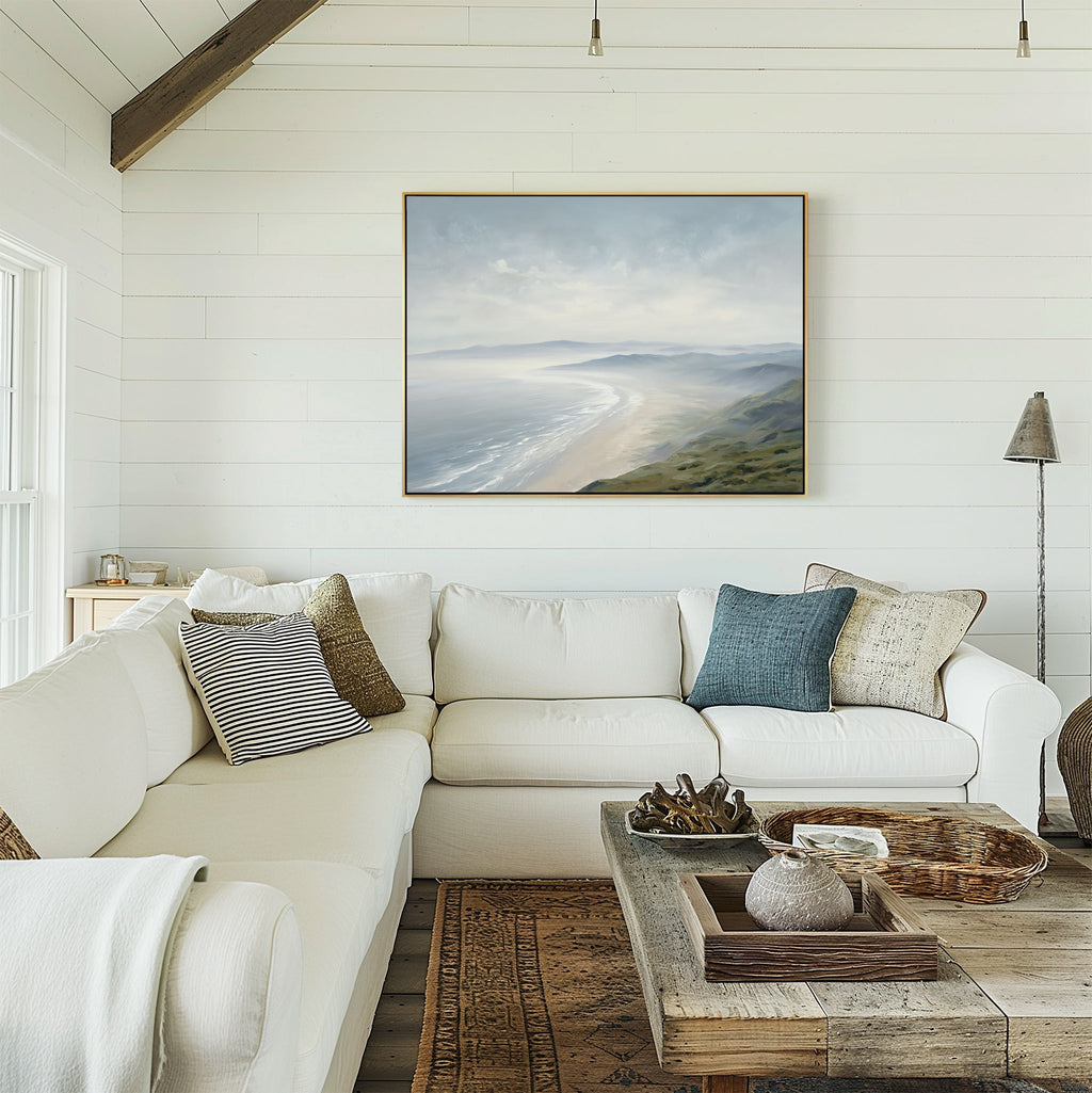 Whispering Tides at Dawn – blue coastal canvas wall art print by Aspire Prints